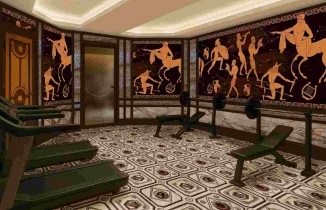 Salle de sport et fitness &eacute;quip&eacute;e avec fresques murales artistiques h&ocirc;tel le Magnifique Paris